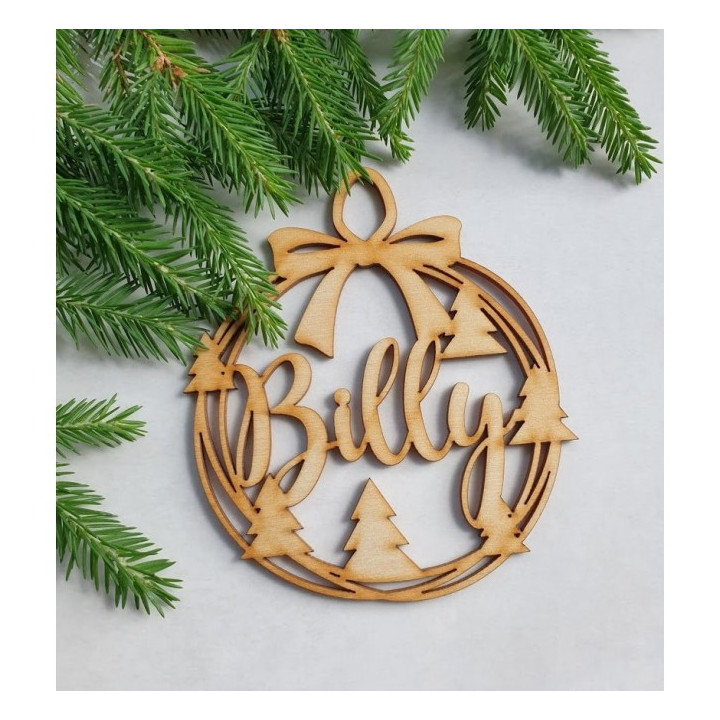 Bola de Navidad de Madera Personalizada con Nombre – Decoración Navideña Única