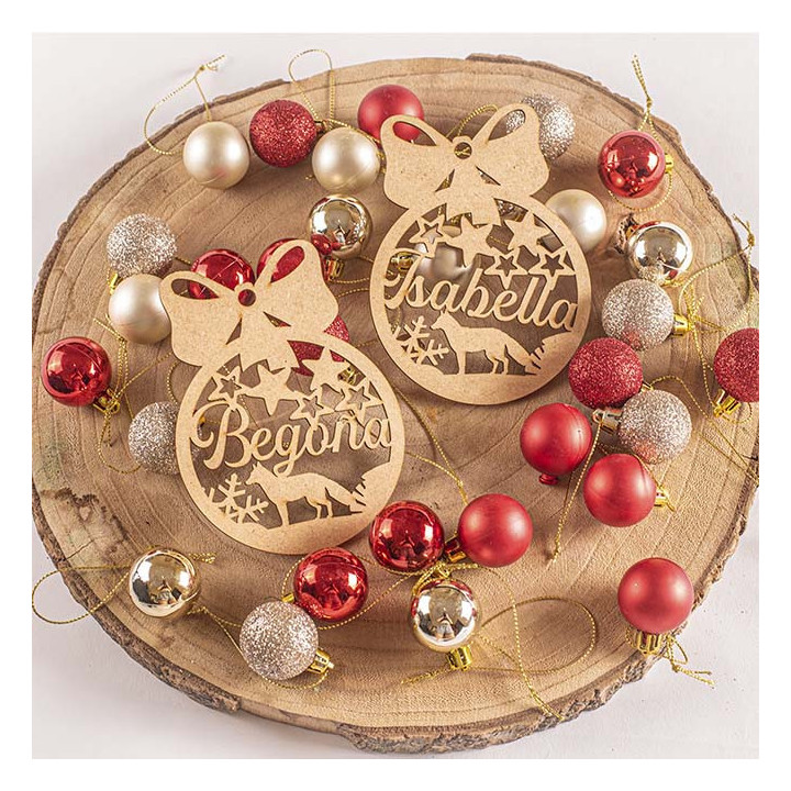 Bola de Navidad personalizada con nombre y diseño de lobo | Madera