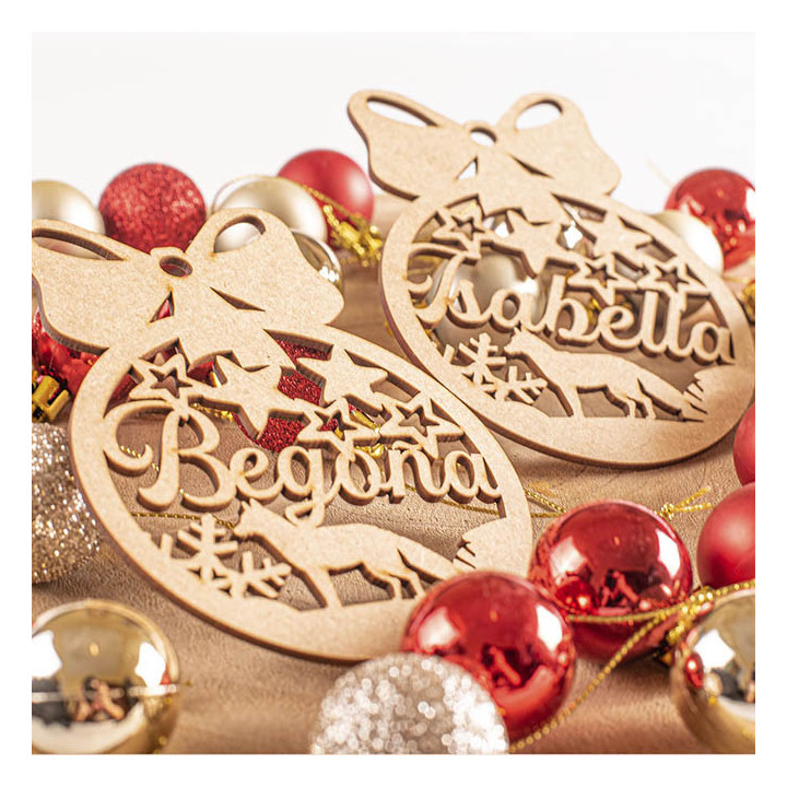 Bola de Navidad personalizada con nombre y diseño de lobo | Madera