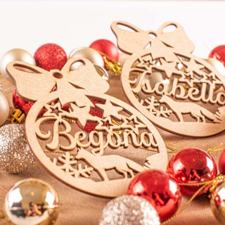 Bola de Navidad personalizada con nombre y diseño de lobo | Madera