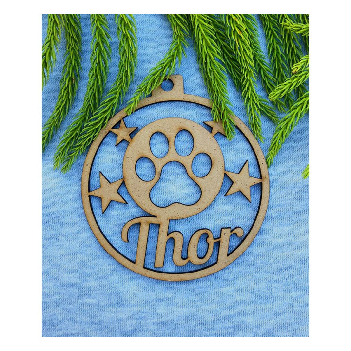 Bola de Navidad de Madera Personalizada con Huella y Nombre | Adorno Mascota