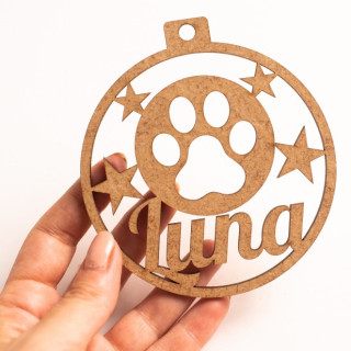 Bola de Navidad de Madera Personalizada con Huella y Nombre | Adorno Mascota