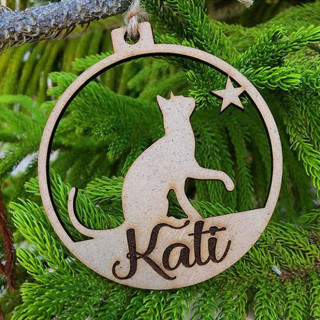 Bola de Navidad para Gato en Madera Personalizable – Decora tu Árbol