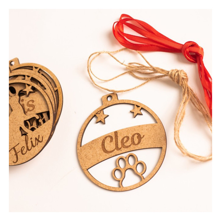 Bola de Navidad Personalizada para Mascotas con Nombre y Huella – Adorno Árbol Original