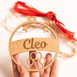 Bola de Navidad Personalizada para Mascotas con Nombre y Huella – Adorno Árbol Original